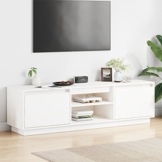 Meuble TV blanc 140x35x40 cm en bois de pin massif