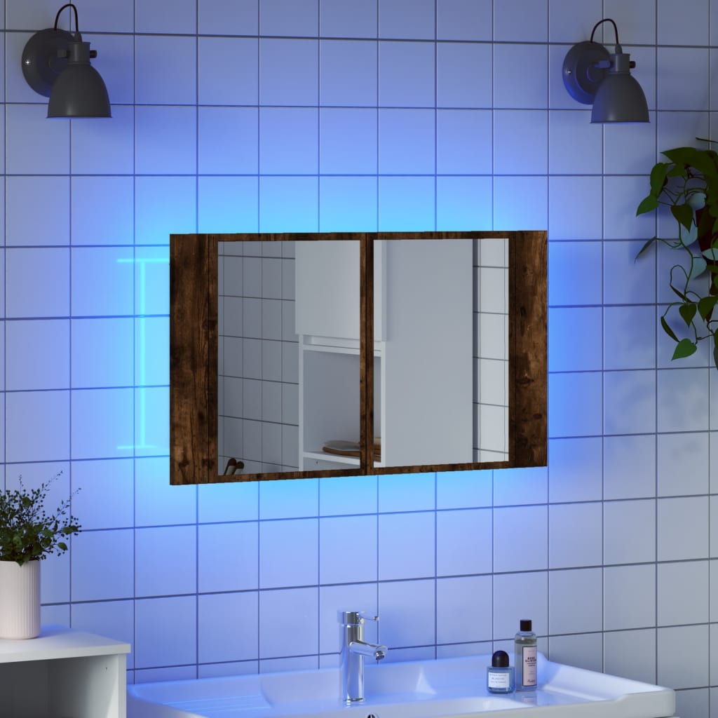 LED mirror cabinet smoked oak 80x12x45 cm acrylic