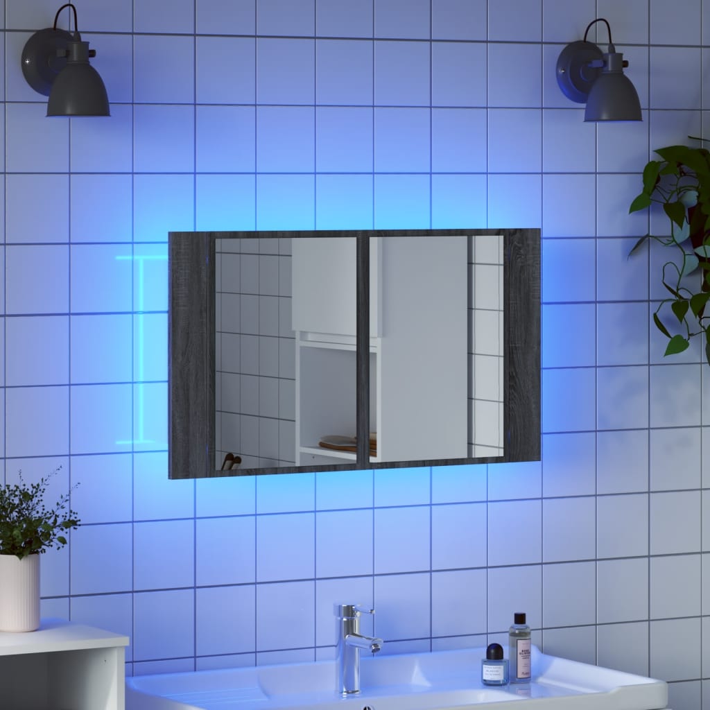 LED mirror cabinet gray Sonoma 80x12x45 cm acrylic
