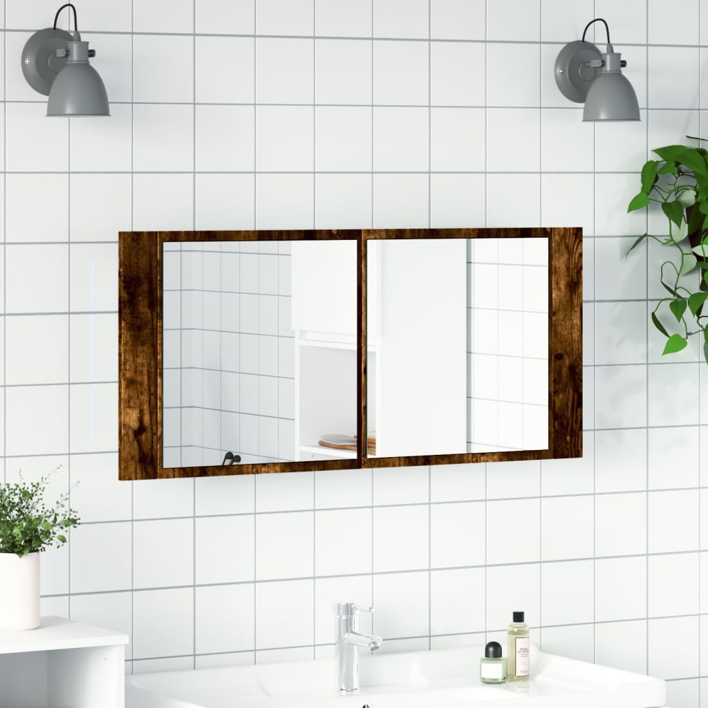 LED mirror cabinet smoked oak 100x12x45 cm