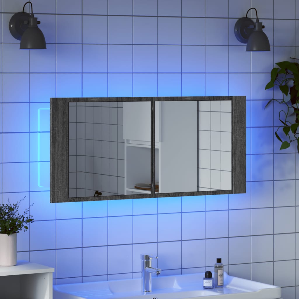 LED mirror cabinet gray Sonoma 100x12x45 cm