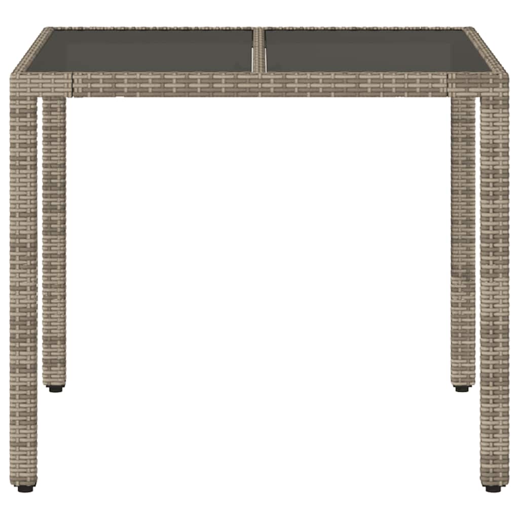 Gartentisch mit Glasplatte Grau 90x90x75 cm Poly Rattan
