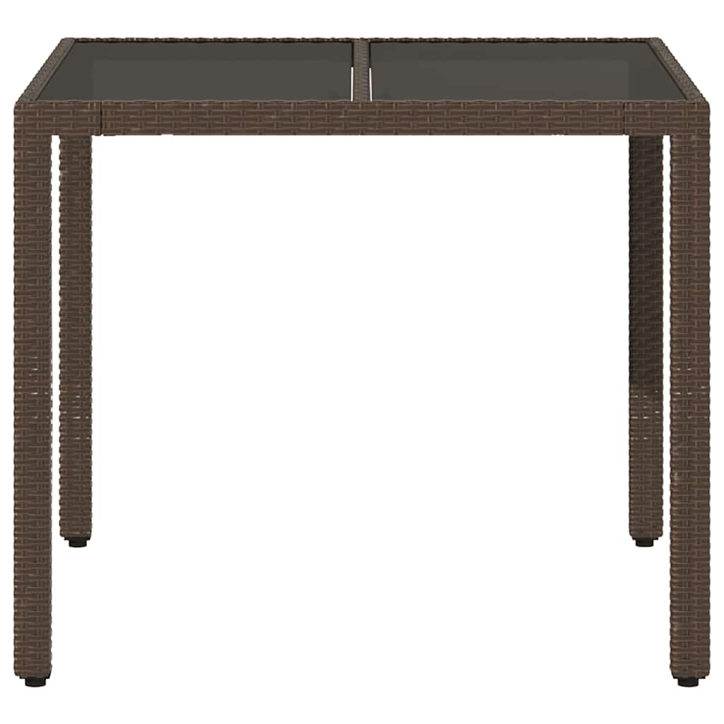 Gartentisch mit Glasplatte Braun 90x90x75 cm Poly Rattan