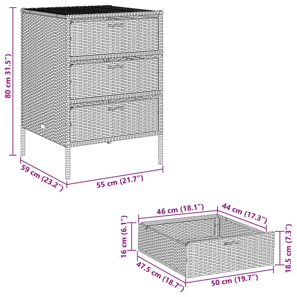 Gartenschrank Grau 55x59x80 cm Poly Rattan