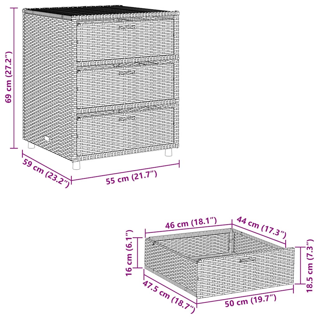 Gartenschrank Braun 55x59x69 cm Poly Rattan