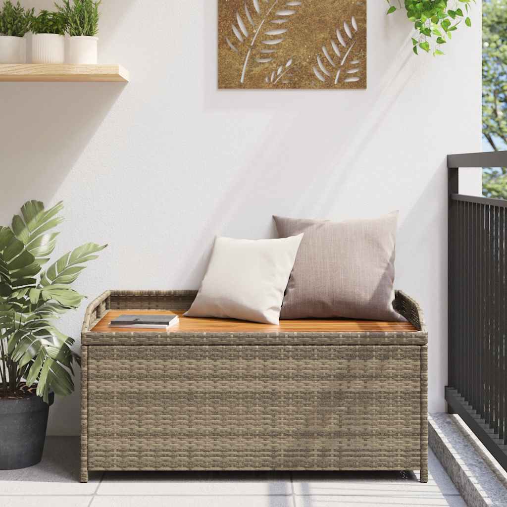 Bank mit Stauraum Grau 100x50x52 cm Poly Rattan Akazienholz