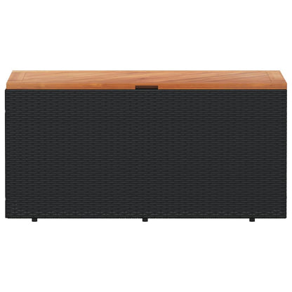Gartentruhe Schwarz 110x50x54 cm Poly Rattan Akazienholz