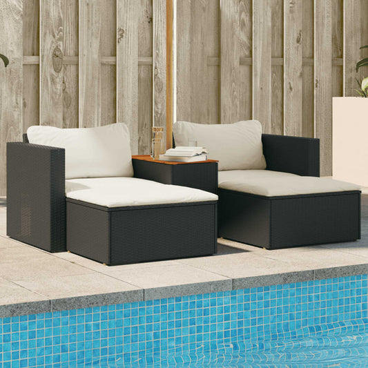 5 pièces Ensemble de canapé de jardin avec coussins en polyrotin et acacia noir