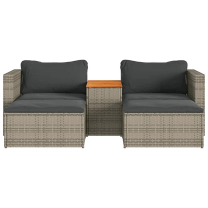5-tlg. Garten-Sofagarnitur mit Kissen Grau Poly Rattan Akazie