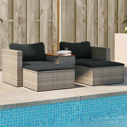 5-tlg. Garten-Sofagarnitur mit Kissen Grau Poly Rattan Akazie