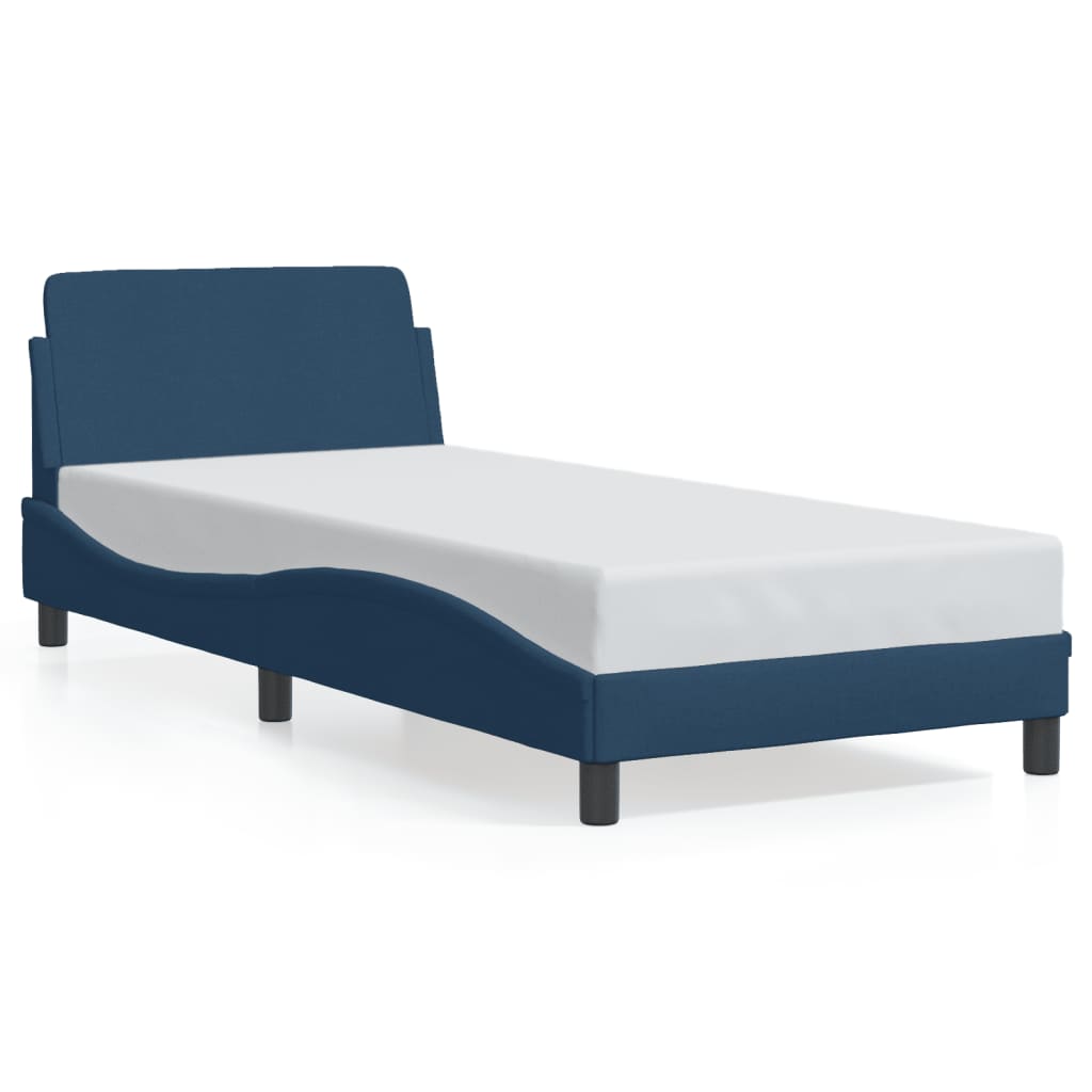 Bed frame with headboard without mattress blue 80x200 cm fabric