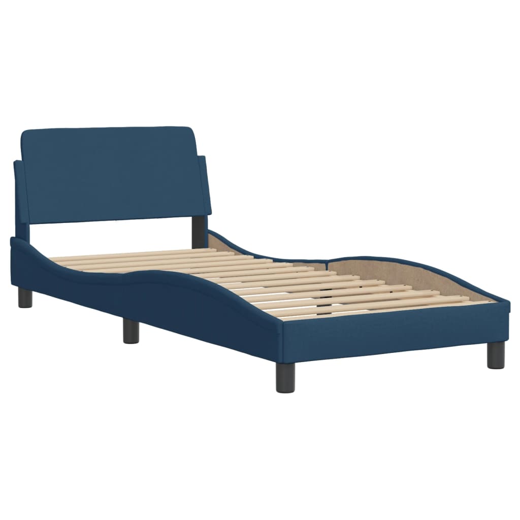 Bed frame with headboard without mattress blue 80x200 cm fabric