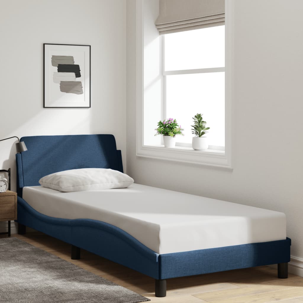 Bed frame with headboard without mattress blue 80x200 cm fabric