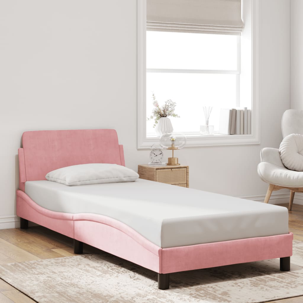 Bed frame with headboard without mattress pink 80x200 cm velvet