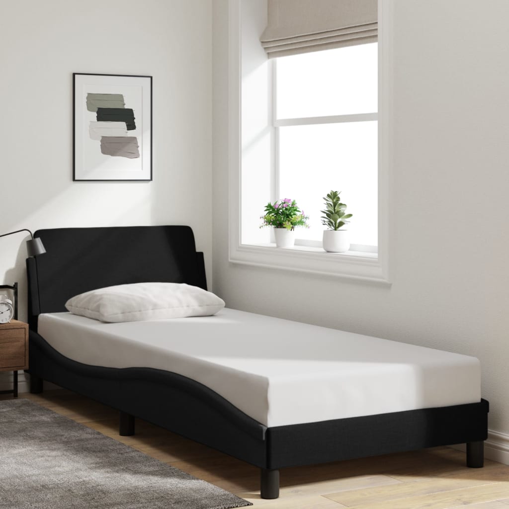 Bed frame with headboard without mattress Black 90x190 cm fabric