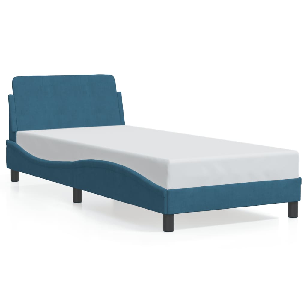 Bed frame with headboard blue 90x190 cm velvet