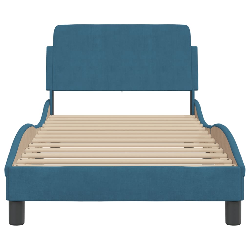 Bed frame with headboard blue 90x190 cm velvet