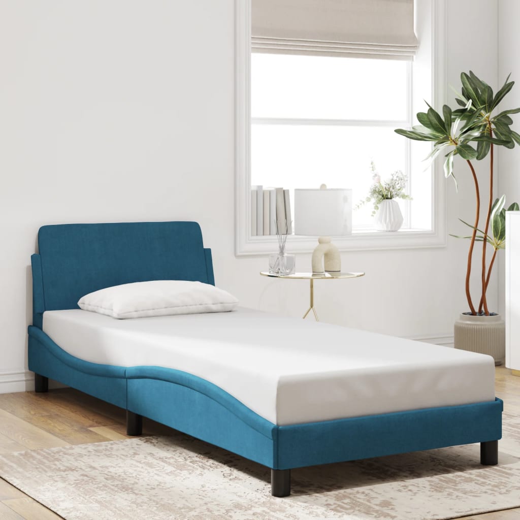 Bed frame with headboard blue 90x190 cm velvet