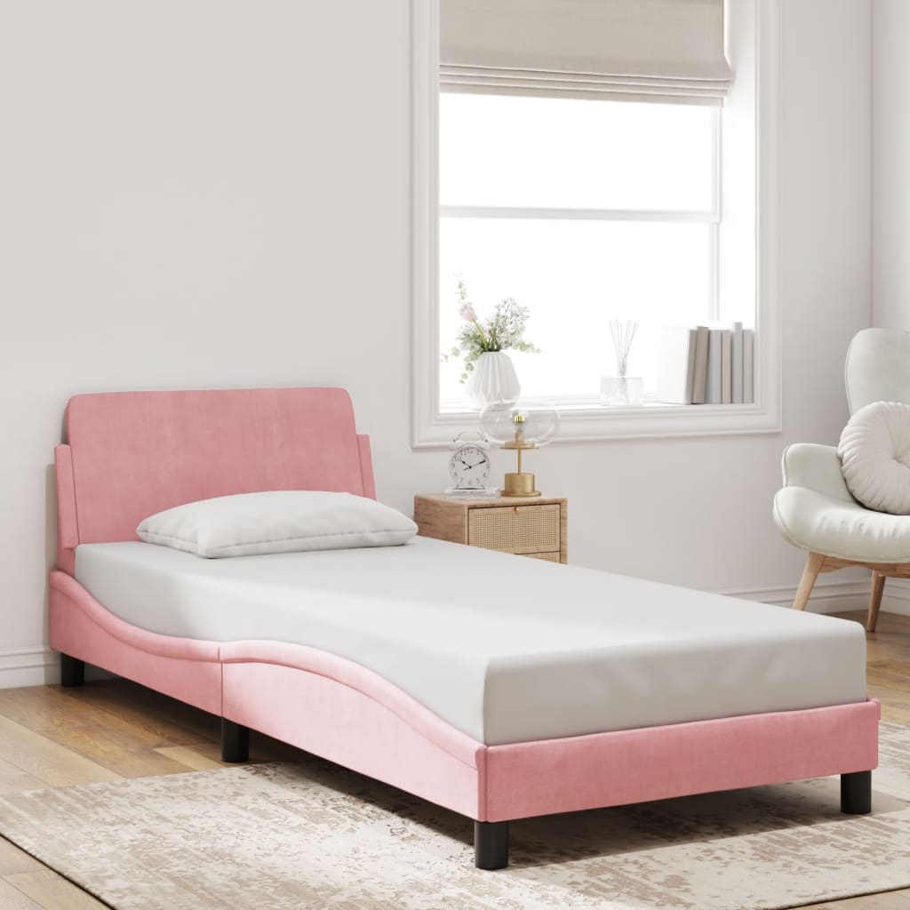 Bed frame with headboard without mattress pink 90x190 cm velvet