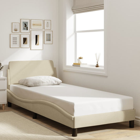 Bed frame with headboard without mattress cream 90x200 cm fabric