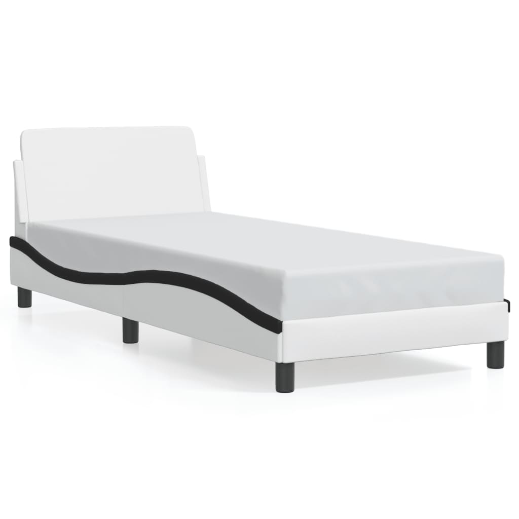 Bed frame with headboard white and black 90x200 cm artificial leather