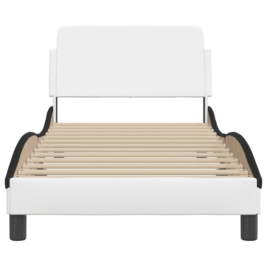 Bed frame with headboard white and black 90x200 cm artificial leather