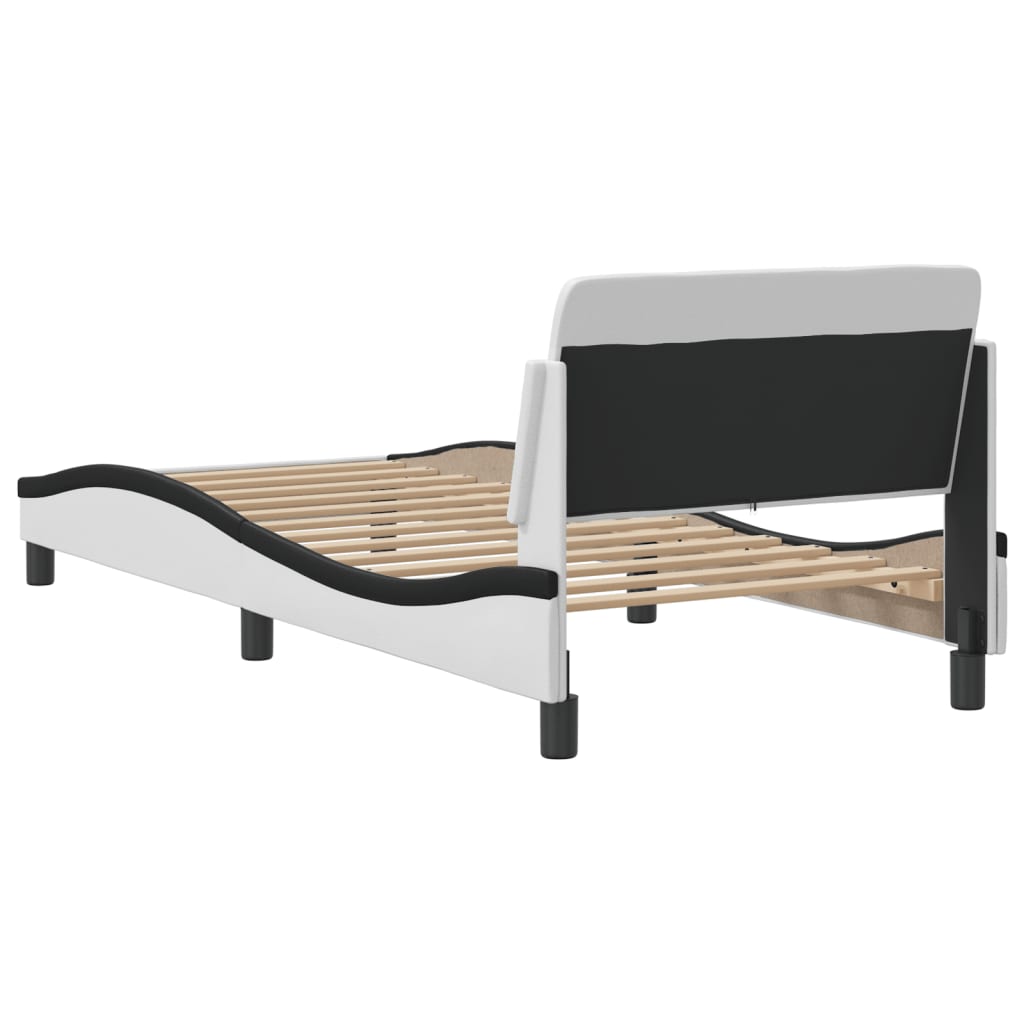 Bed frame with headboard white and black 90x200 cm artificial leather