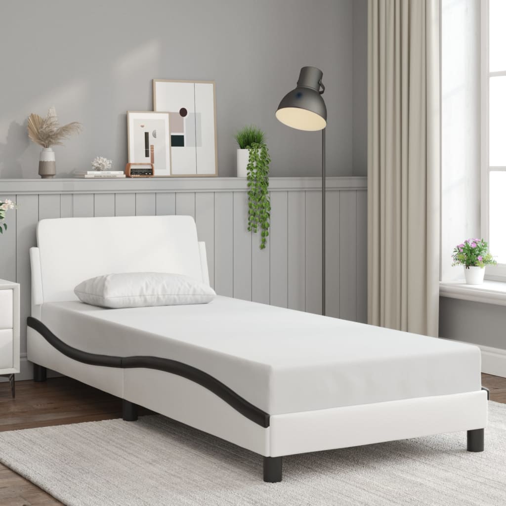 Bed frame with headboard white and black 90x200 cm artificial leather
