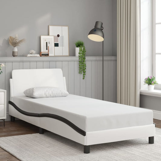 Bed frame with headboard white and black 90x200 cm artificial leather