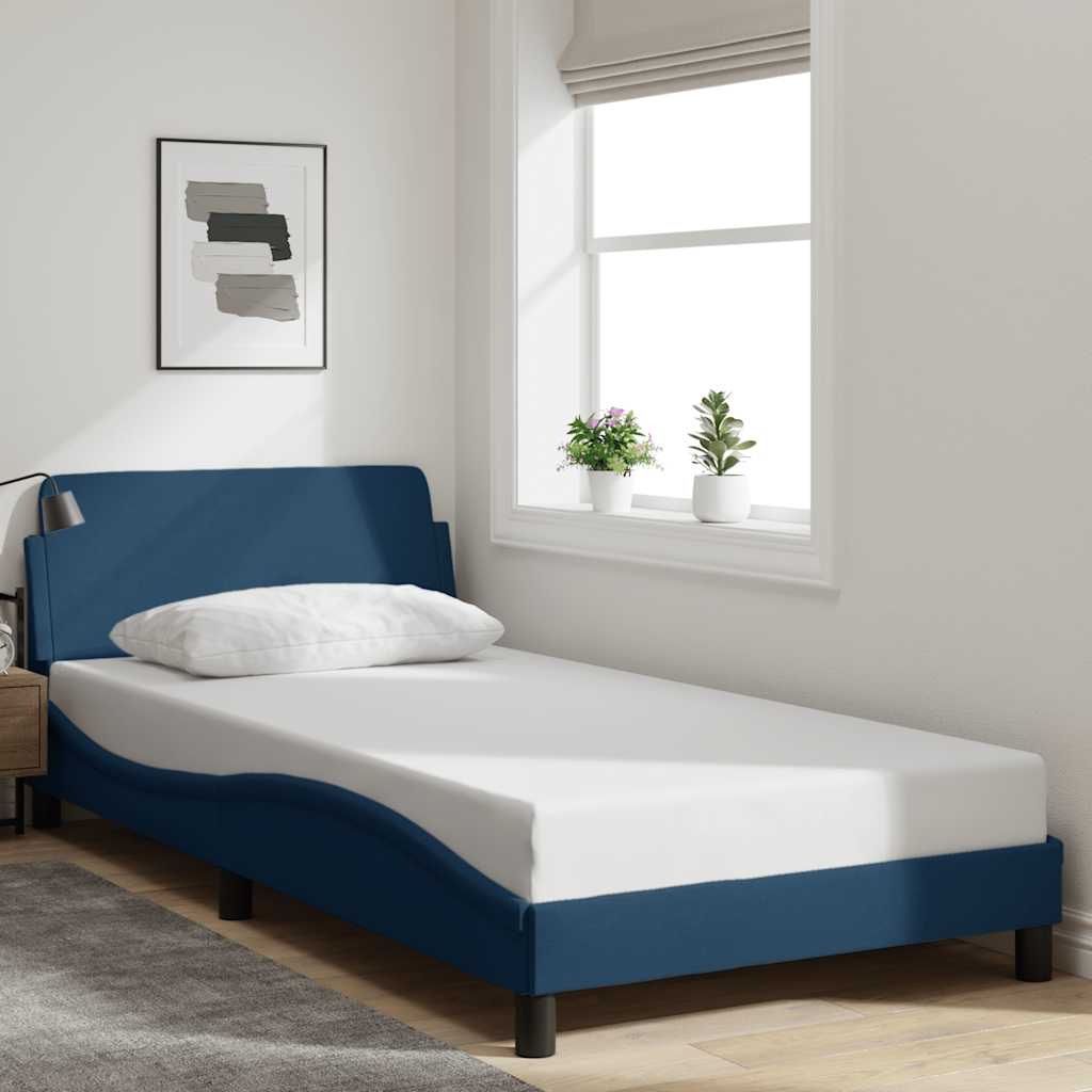 Bettgestell mit Kopfteil "Dover" Blau 100x200 cm Stoff