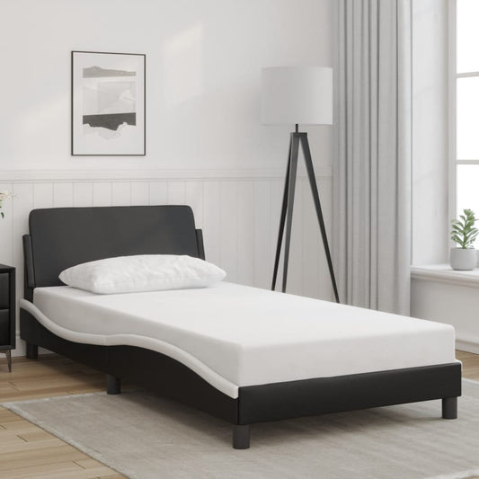 Bed frame with headboard black and white 100x200 cm artificial leather