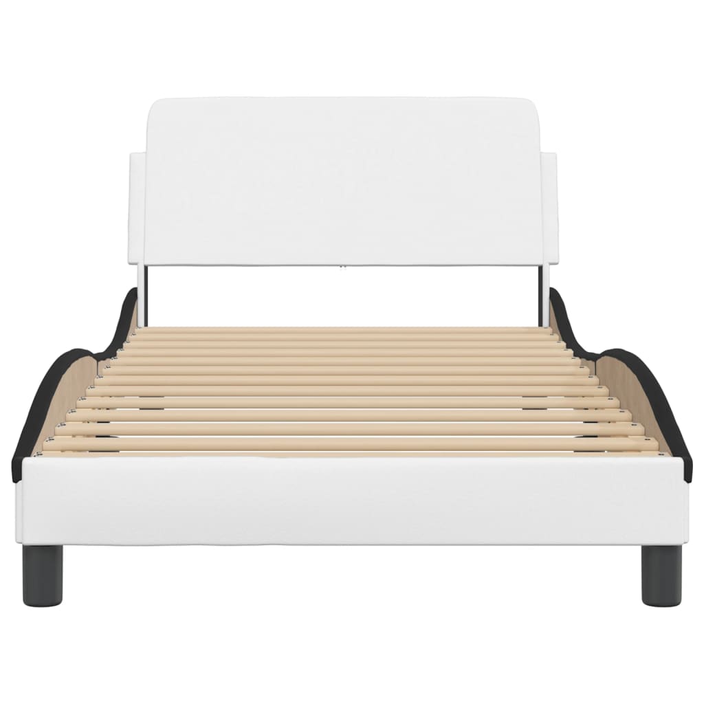Bed frame with headboard white and black 100x200 cm artificial leather