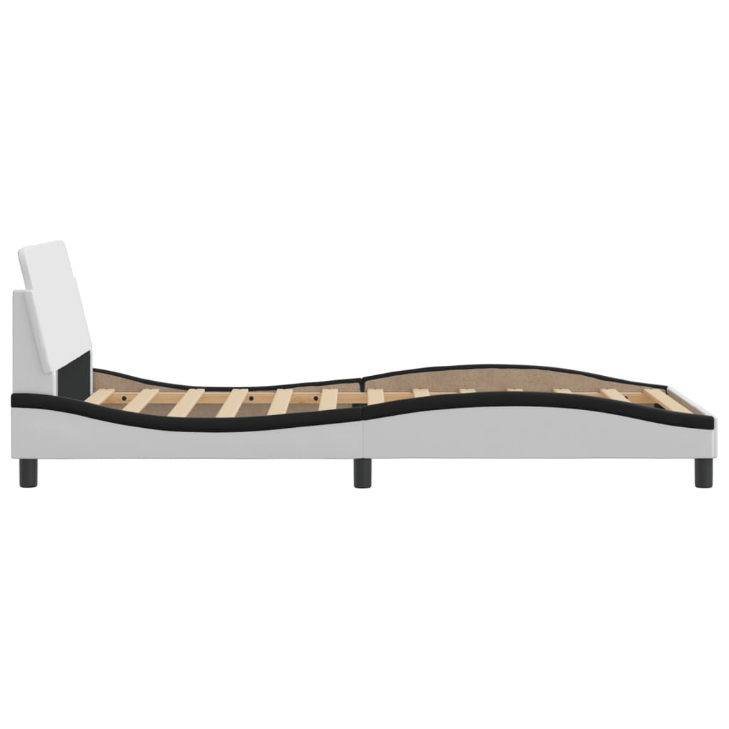Bed frame with headboard white and black 100x200 cm artificial leather