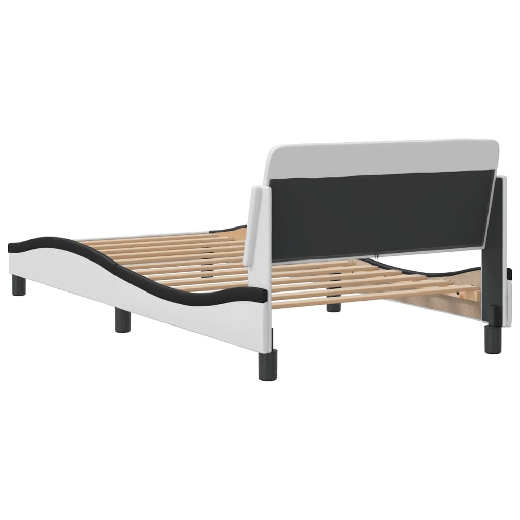 Bed frame with headboard white and black 100x200 cm artificial leather