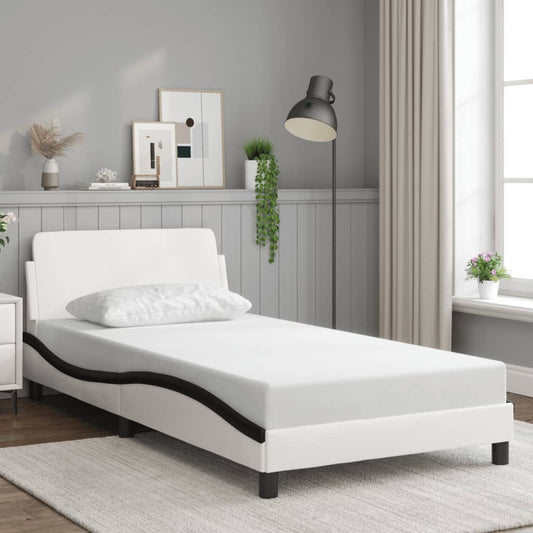 Bed frame with headboard white and black 100x200 cm artificial leather