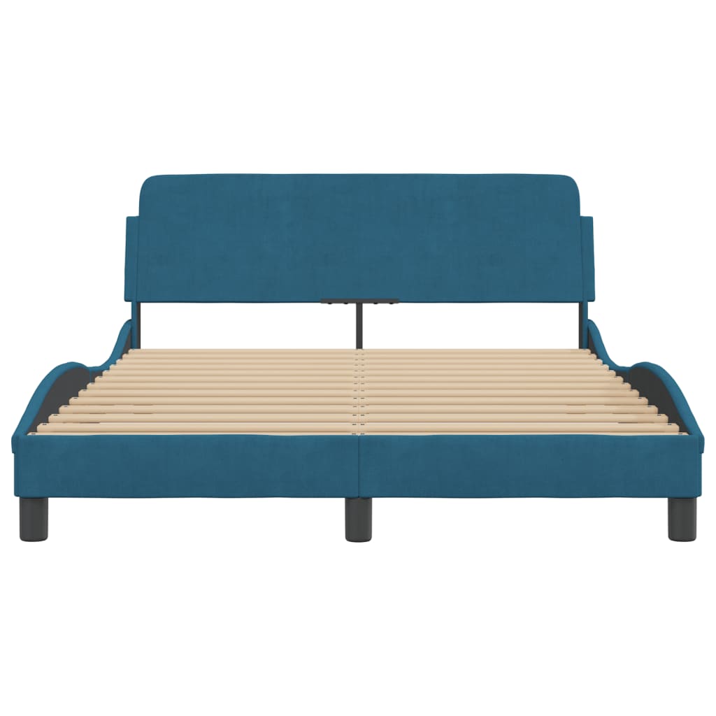 Bed frame with headboard blue 120x200 cm velvet