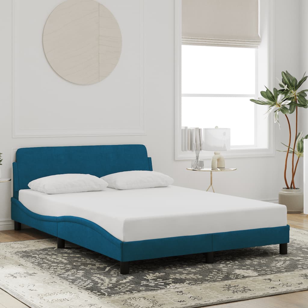 Bed frame with headboard blue 120x200 cm velvet