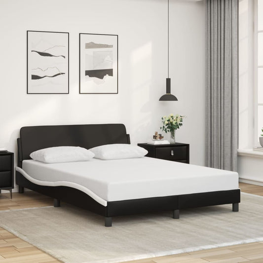Bed frame with headboard black and white 120x200 cm artificial leather