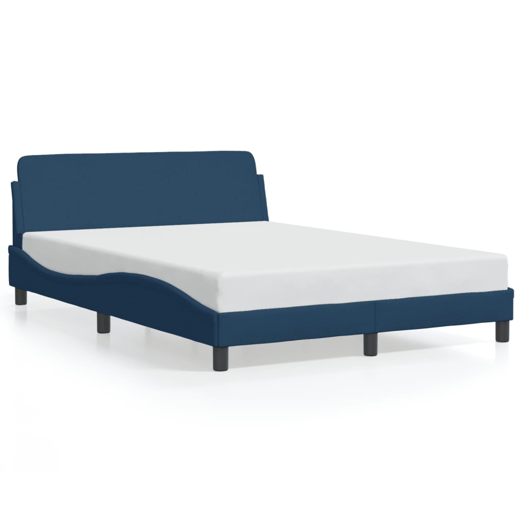 Bed frame with headboard without mattress blue 140x190 cm fabric