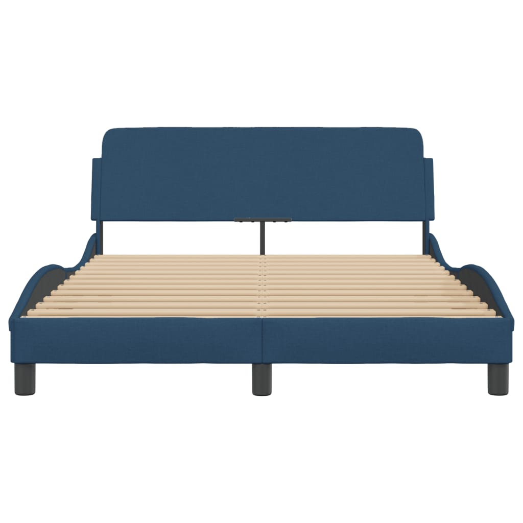 Bed frame with headboard without mattress blue 140x190 cm fabric