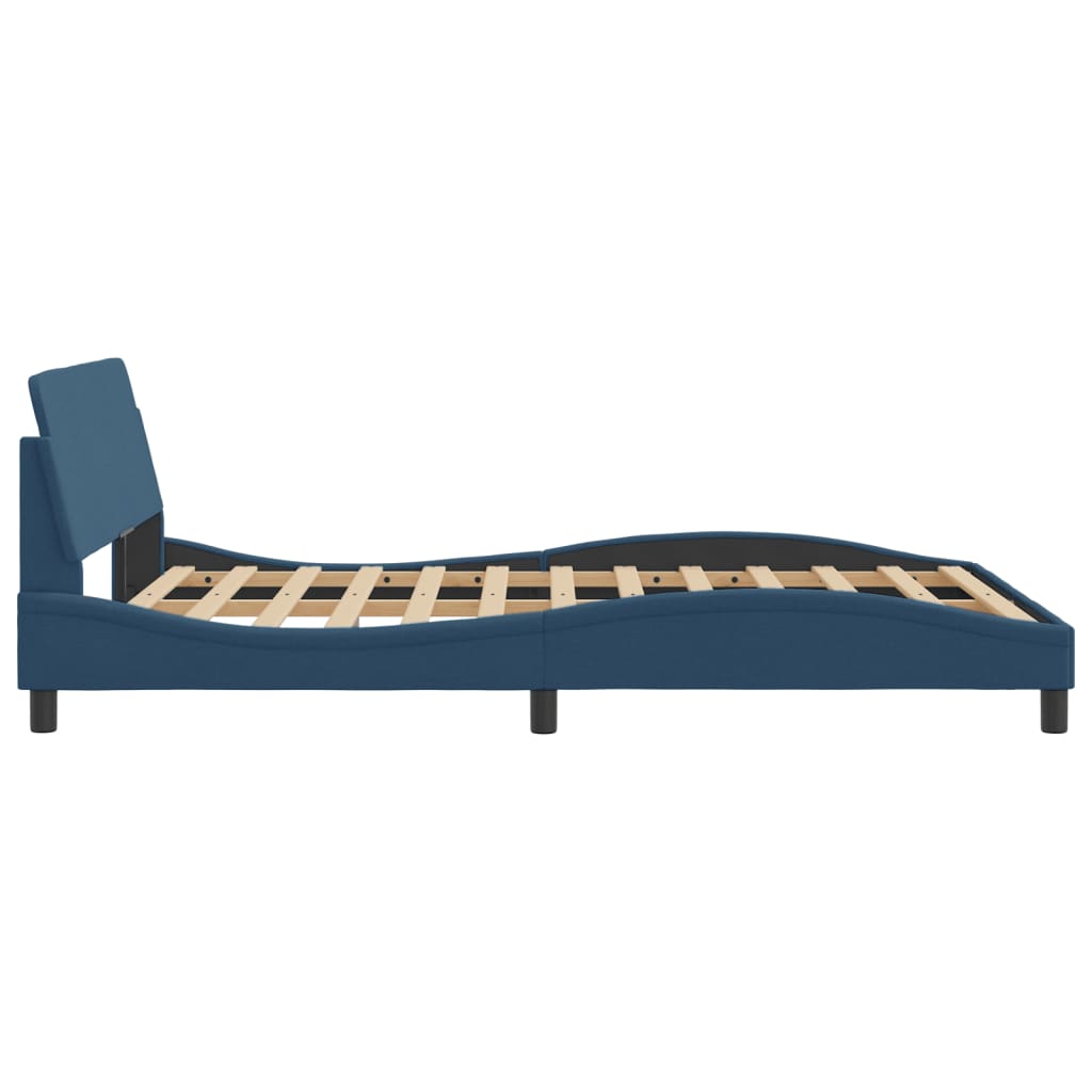 Bed frame with headboard without mattress blue 140x190 cm fabric