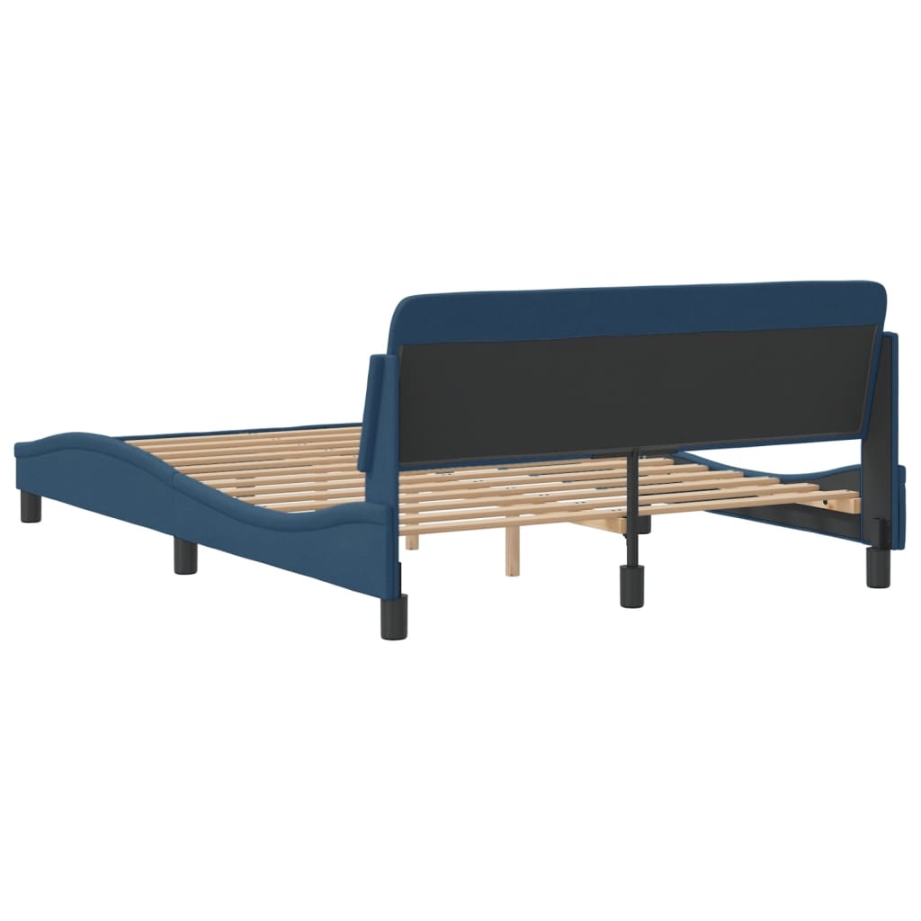 Bed frame with headboard without mattress blue 140x190 cm fabric