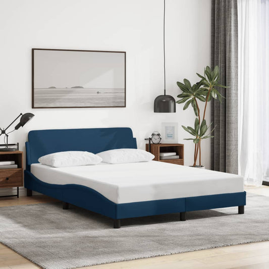 Bed frame with headboard without mattress blue 140x190 cm fabric