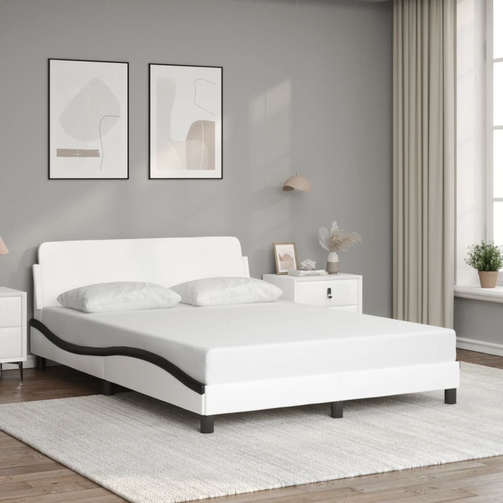 Bettgestell "Dover" Weiß und Schwarz 140x190 cm Kunstleder