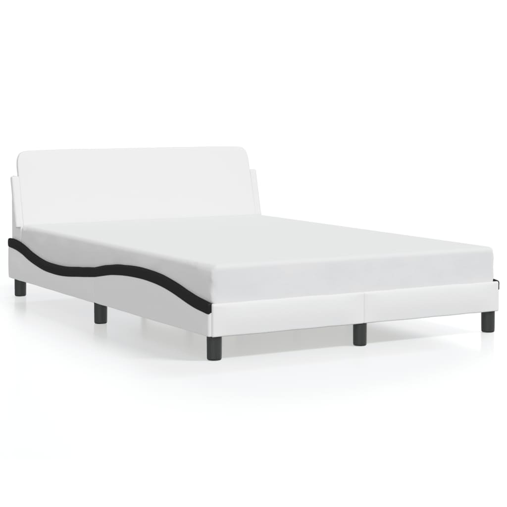 Bed frame with headboard white and black 140x200 cm artificial leather