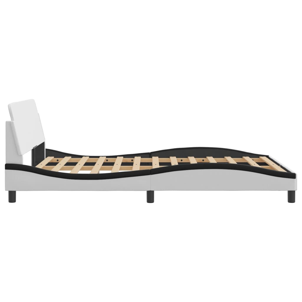 Bed frame with headboard white and black 140x200 cm artificial leather