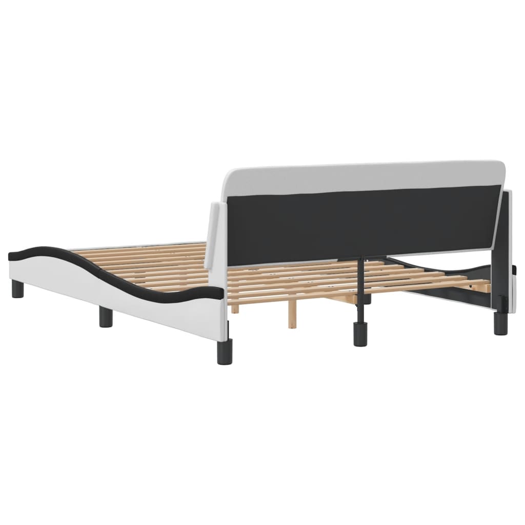 Bed frame with headboard white and black 140x200 cm artificial leather