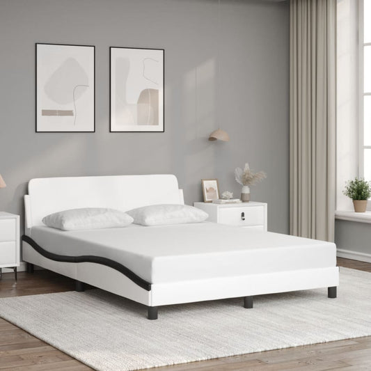 Bed frame with headboard white and black 140x200 cm artificial leather