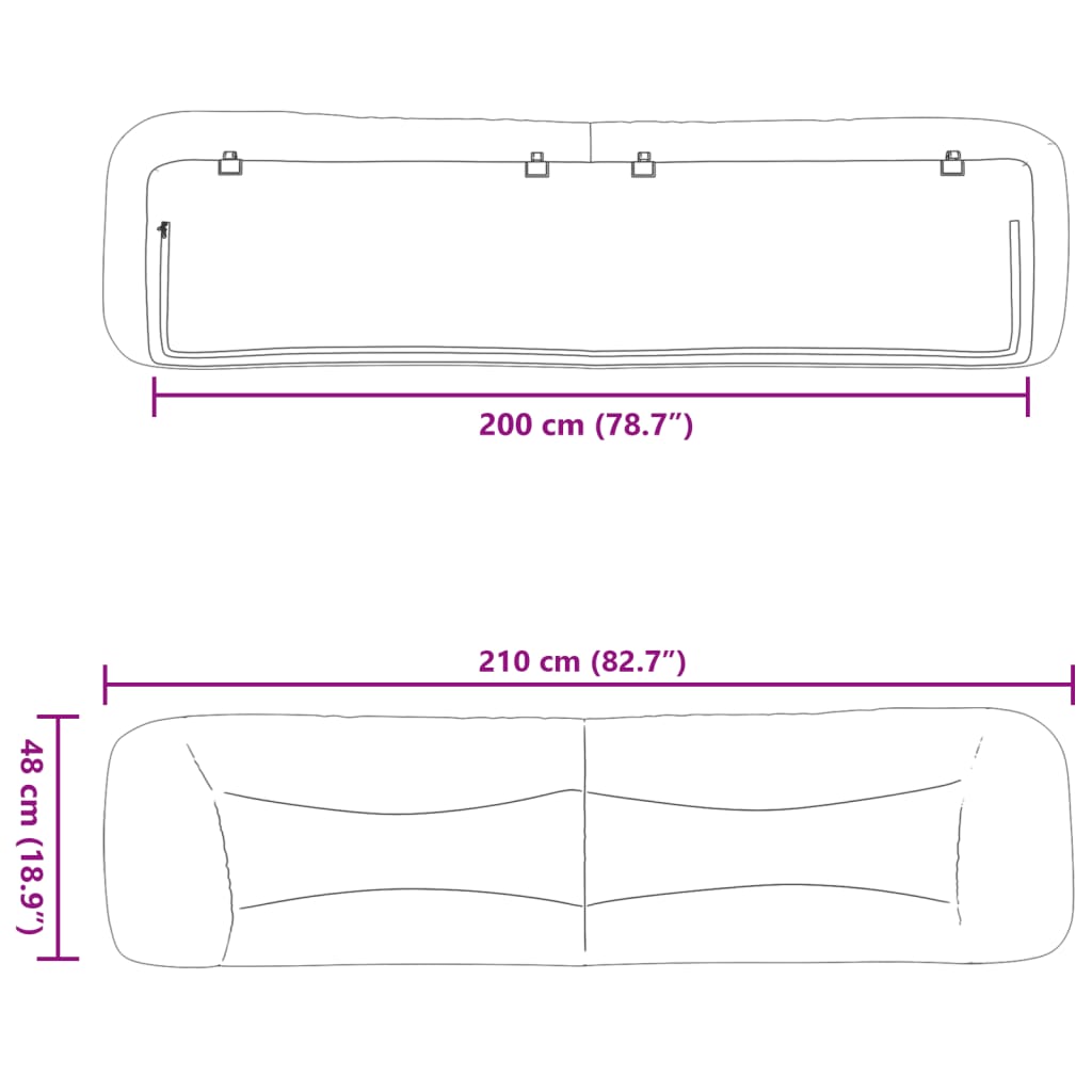Kopfteil-Kissen "Hvar" Schwarz 200 cm Stoff
