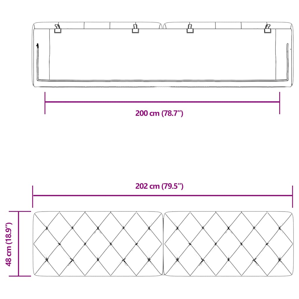 Kopfteil-Kissen Schwarz 200 cm Samt